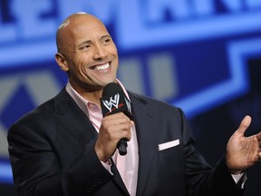 Dwayne 'The Rock' Johnson participe à une conférence de presse de Wrestlemania XXVII au Hard Rock Cafe de Times Square le mercredi 30 mars 2011 à New York.