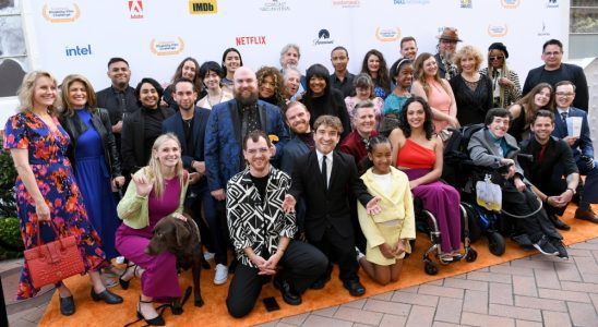 CULVER CITY, CALIFORNIA - MAY 04: (L-R) Eileen Grubba, Mario Fierro, Sebastian Gonzalez, Christine Marshall, Camilo Godoy, Marie Alyse Rodriguez, Layne Apffel, Sophia Morales, Chase Chambers, Brandon Simmoneau, Peter Farrelly, Justin Jackerson, Nic Novicki, Jamie Brewer, Jules Dameron, Mila Kent Davis, Kat Coiro, Diana Elizabeth Jordan, Joci Scott, Cory Reeder, Allison Friedman, Nathan Cox, Valerie Harvey and nominees attend the 10th Annual Easterseals Disability Film Challenge at Sony Pictures Studios on May 04, 2023 in Culver City, California. (Photo by Jon Kopaloff/Getty Images for Easterseals Disability Film Challenge)