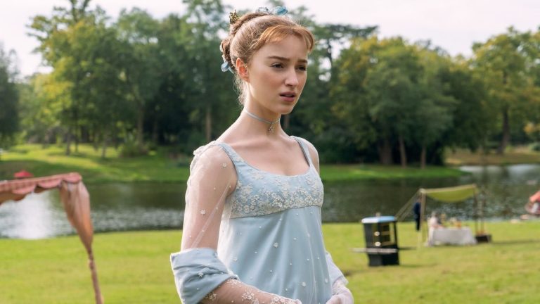 A press photo from Netflix of Phoebe Dynevor in Season 1 of Bridgerton as Daphne.