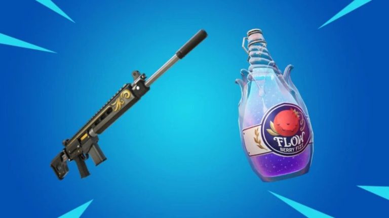 The Flowberry Fizz and Enforcer AR item in Fortnite.