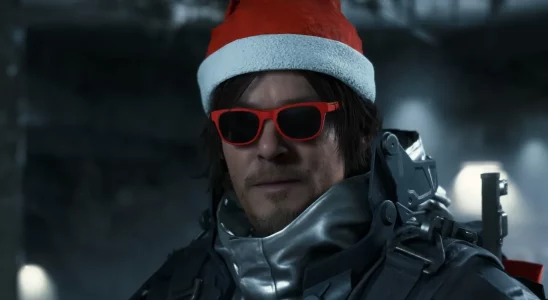 Sam Bridges in Santa hat in Death Stranding.