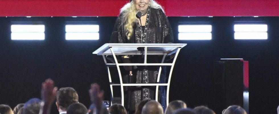 Joni Mitchell speaks onstage at the 31st Annual MusiCares Person of the Year Gala held at the MGM Grand Conference Center on April 1st, 2022 in Las Vegas, Nevada.