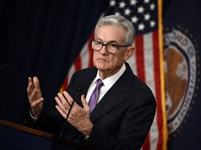 Le président de la Réserve fédérale américaine, Jerome Powell, lors d'une conférence de presse à Washington, DC