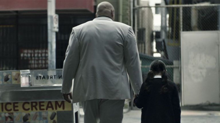 Echo walking with Kingpin in Echo. This image is part of an article about an echo's newest trailer really seeming to tease that the Netflix shows are canon.