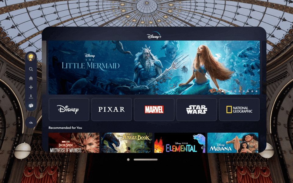 Un GIF montrant l'interface Disney Plus avec Apple Vision Pro.