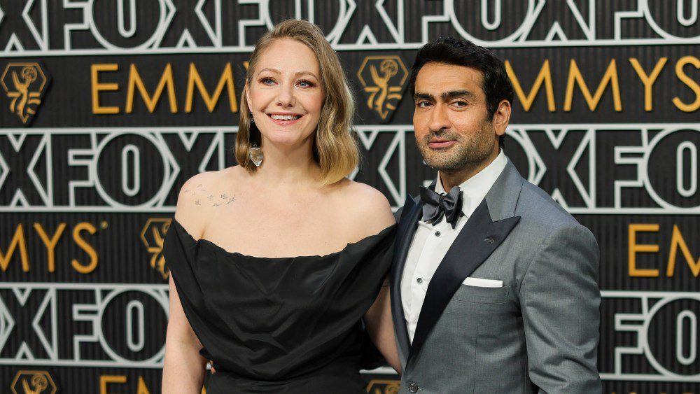 LOS ANGELES, CALIFORNIA - JANUARY 15: (L-R) Emily V. Gordon and Kumail Nanjiani attend the 75th Primetime Emmy Awards at Peacock Theater on January 15, 2024 in Los Angeles, California. (Photo by Neilson Barnard/Getty Images)