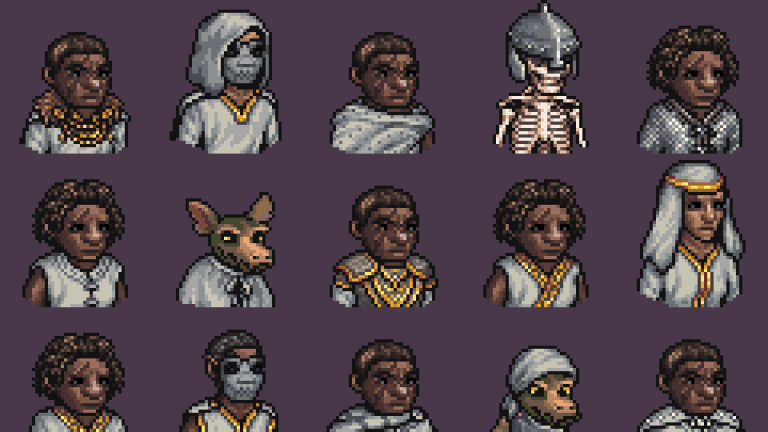 A lineup of different sprites created for Dwarf Fortress