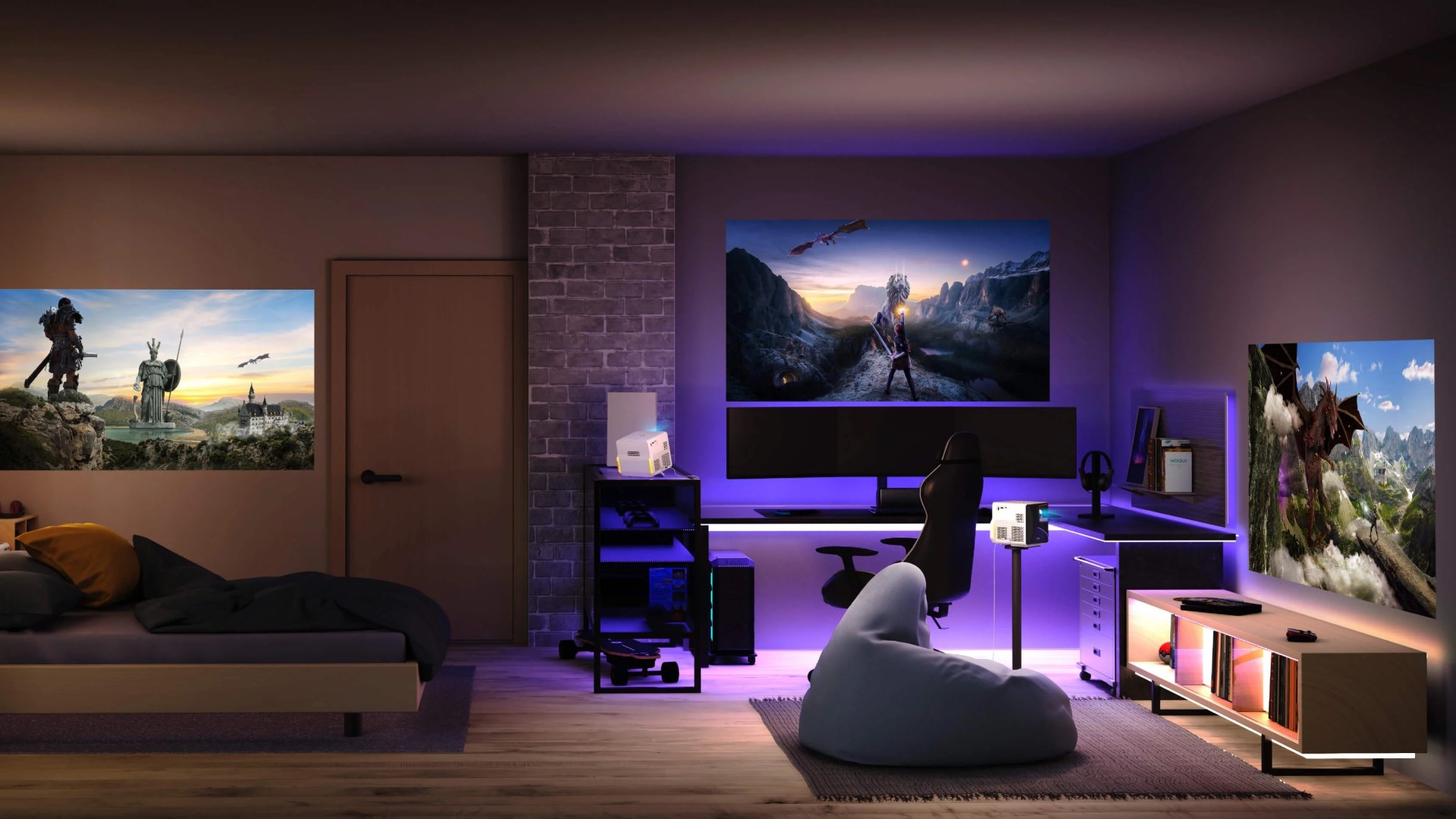 Projecteurs BenQ X300G installés dans la salle montrant différents emplacements et utilisations