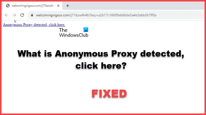 Proxy anonyme détecté, cliquez ici ;  Qu’est-ce que c’est?