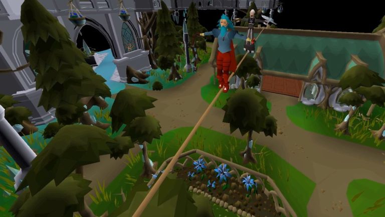 Players tightrope walk in Old School RuneScape.