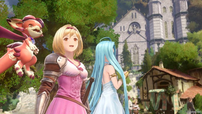 Capture d'écran de Granblue Fantasy Relink montrant Vyrn, le protagoniste et Lyria.