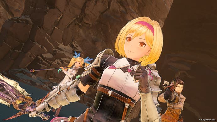 Capture d'écran de Granblue Fantasy Relink montrant le protagoniste et Io.