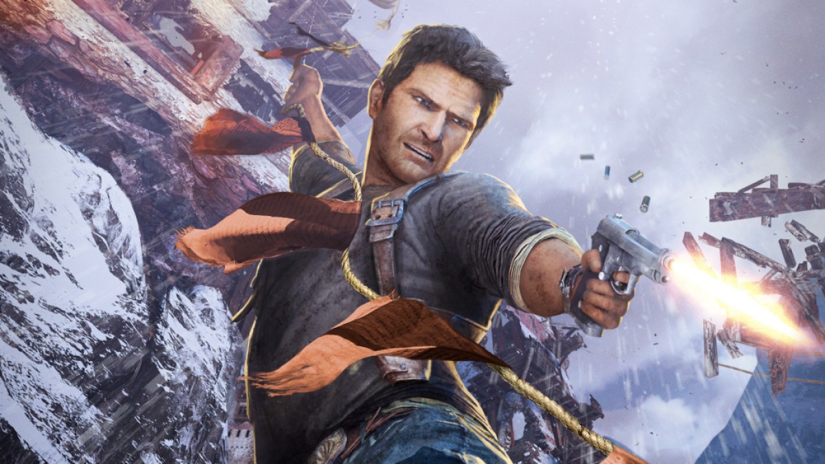 Nathan Drake tire avec son arme dans l'illustration promotionnelle d'Uncharted