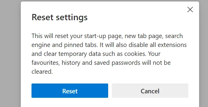 Réinitialiser les paramètres Microsoft Edge