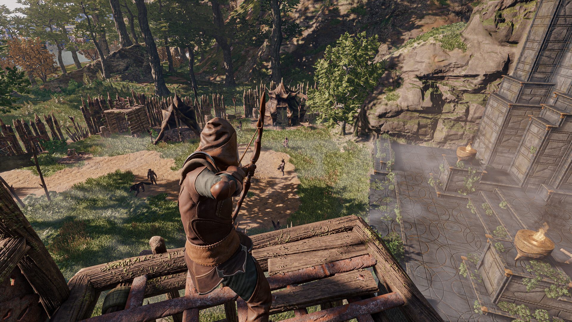 An archer firing a bow in Enshrouded