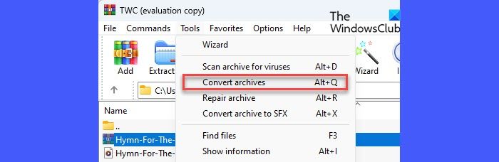 Convertir les archives dans WinRAR