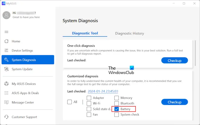 Exécutez un test de batterie avec MyASUS