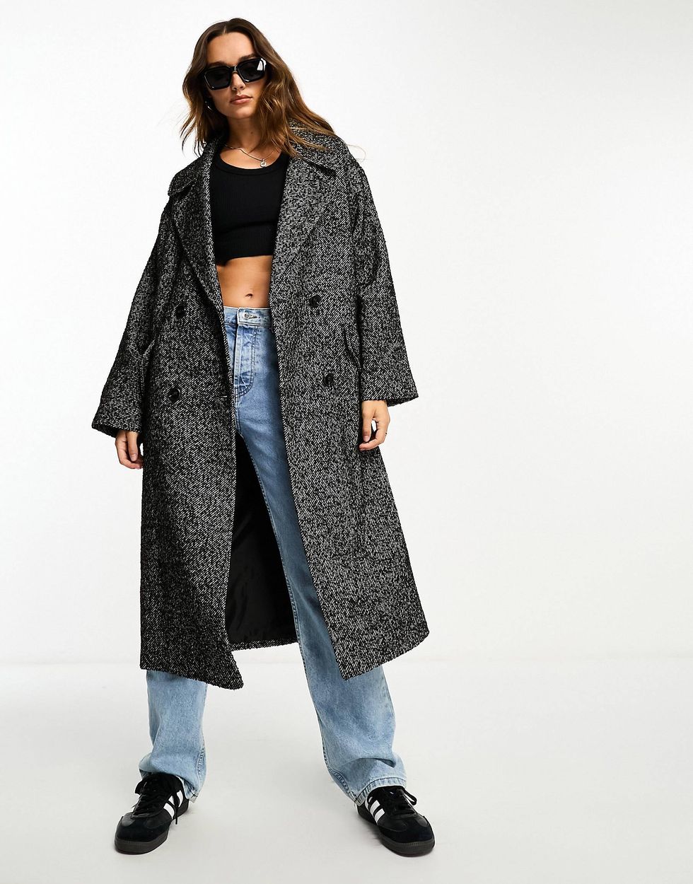 ASOS DESIGN - Mandarin oversize - Manteau à chevrons - Noir