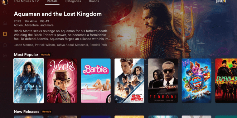 Plex, où les gens évitent généralement les frais hollywoodiens, propose désormais la location de films