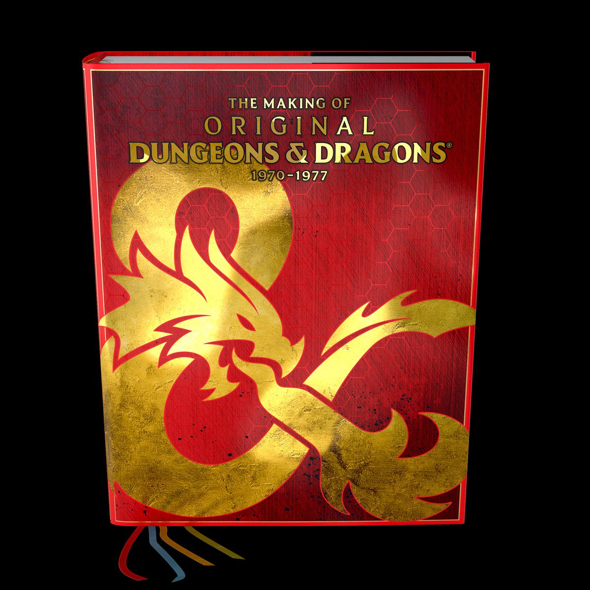 Une esperluette D&D dorée sur une couverture rouge.