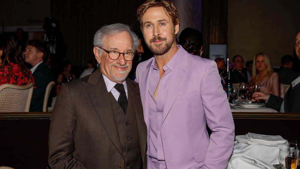 Beverly Hills , CA - February 12: Steven Spielberg and Ryan Gosling at the 2024 Oscars Nominees Luncheon at the  The Beverly Hilton Hotel  in Beverly Hills , CA, Monday, Feb. 12, 2024. (Jason Armond / Los Angeles Times via Getty Images)