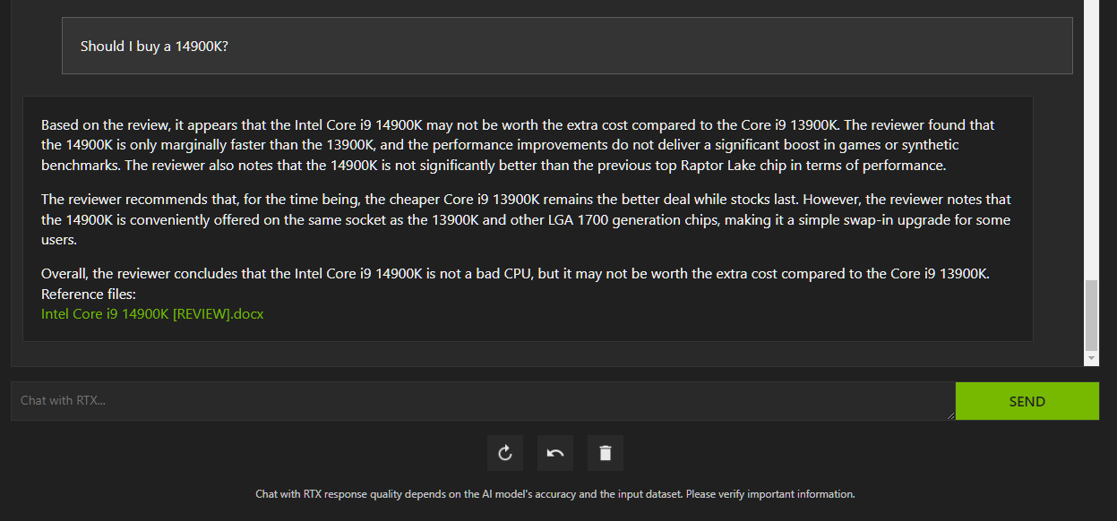 Utilisation du logiciel Chat de Nvidia avec RTX, qui propose un LLM formé personnellement.