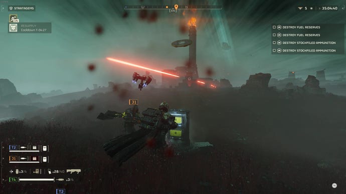 Les soldats des Helldivers 2 courent vers un ravitaillement.