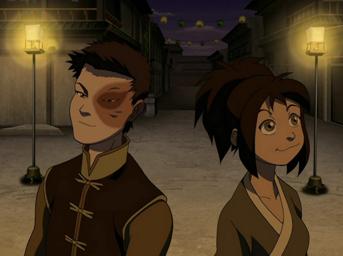 Jin et Zuko regardent quelque chose et sourient