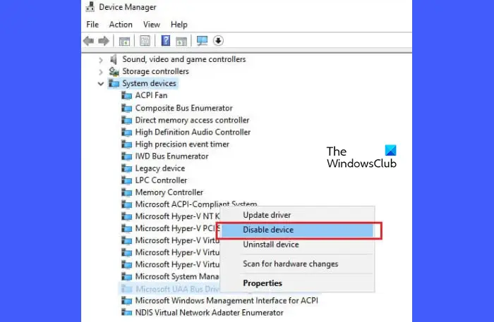 Désactiver le pilote de bus Microsoft UAA pour l'audio haute définition