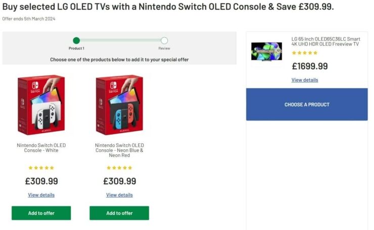 Pack TV LG OLED et Nintendo Switch chez Argos