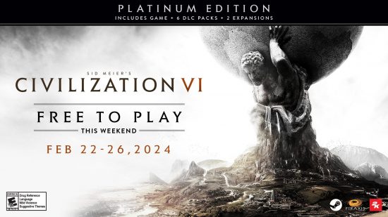 Week-end gratuit de Civilization 6 Platinum Edition - Firaxis annonce la période de jeu gratuit du 22 au 26 février 2024.