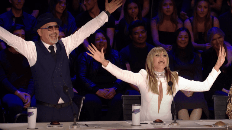 Howie Mandel and Heidi Klum celebrating on AGT: Fantasy League