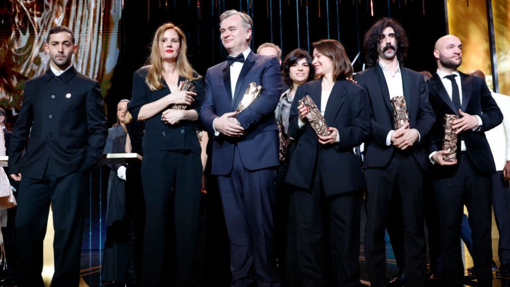 PARIS, FRANCE - FEBRUARY 23: The winners pose on stage with their Cesar Award during the 49th Cesar Film Awards at L'Olympia on February 23, 2024 in Paris, France. (Photo by Julien M. Hekimian/Getty Images)