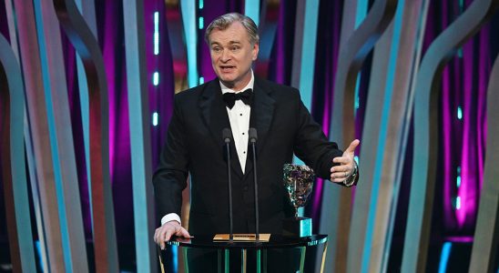 LONDON, ENGLAND - FEBRUARY 18: Christopher Nolan accepts the Director Award for 'Oppenheimer' on stage during the EE BAFTA Film Awards 2024 at The Royal Festival Hall on February 18, 2024 in London, England. (Photo by Kate Green/BAFTA/Getty Images for BAFTA)