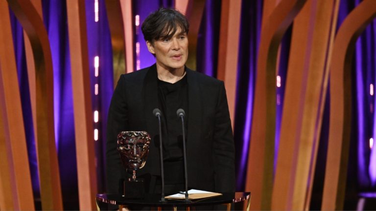 LONDON, ENGLAND - FEBRUARY 18: Cillian Murphy accepts the Leading Actor Award for 'Oppenheimer' during the 2024 EE BAFTA Film Awards, held at the Royal Festival Hall on February 18, 2024 in London, England.