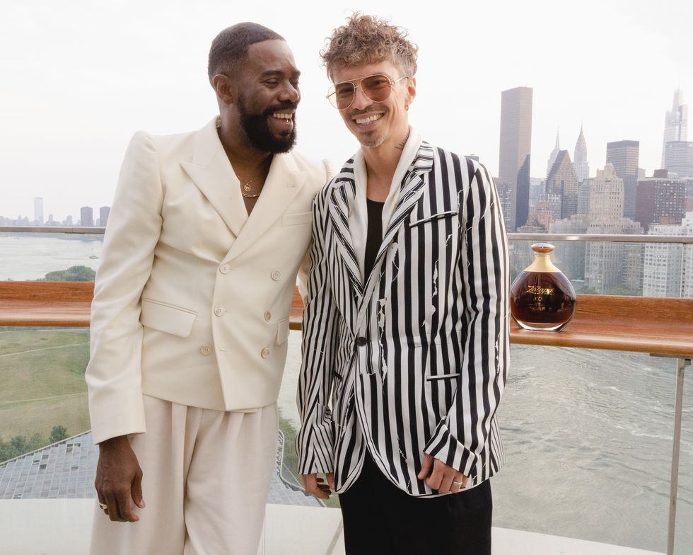 Colman Domingo met un bras autour de son mari Raul et sourit alors qu'ils se tiennent sur un balcon surplombant les toits de New York.