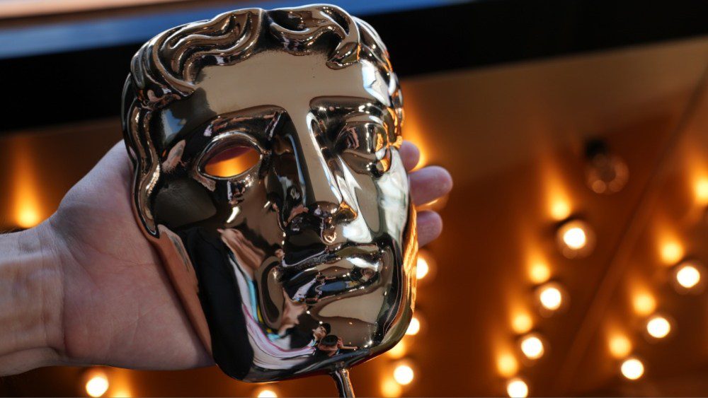 A general view of the BAFTA award trophy ahead of the EE BAFTA Film Awards 2023 at The Royal Festival Hall on February 19, 2023 in London, England