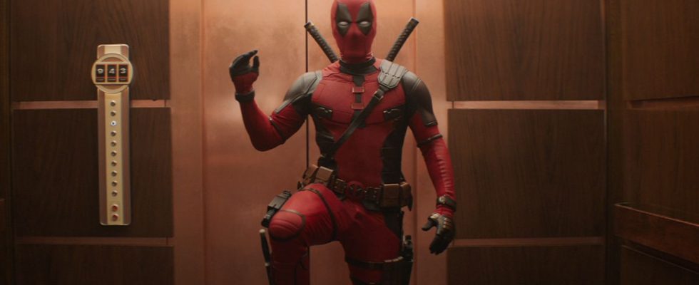 Deadpool in elevator in Deadpool & Wolverine