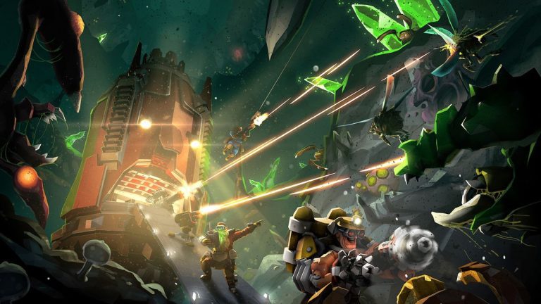 Dwarves fighting go get back to the extraction point in Deep Rock Galactic.