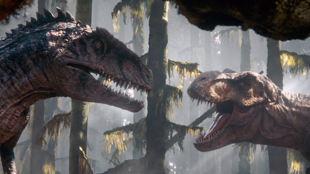 JURASSIC WORLD DOMINION, (aka JURASSIC WORLD 3), a Giganotosaurus and a T. Rex, 2022. © Universal Pictures / Courtesy Everett Collection