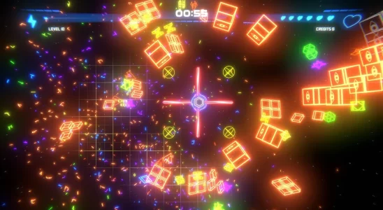 Geometry Survivor: bright explosions and geometric shapes on a black background.