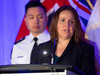 Dét.-Sgt.  Katherine Dann, de la police de London, en Ontario, s'exprime lors d'une conférence de presse à London, en Ontario.  avec le chef de la police Thai Truong.  Photographie prise le 5 février 2024 par Mike Hensen, Postmedia Network.