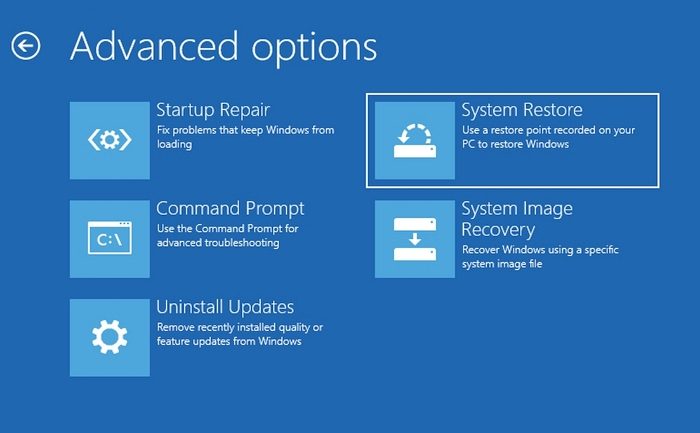 Options avancées de restauration du système