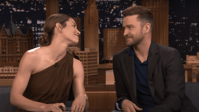 Jessica Biel and Justin Timberlake on The tonight show with Jimmy Fallon