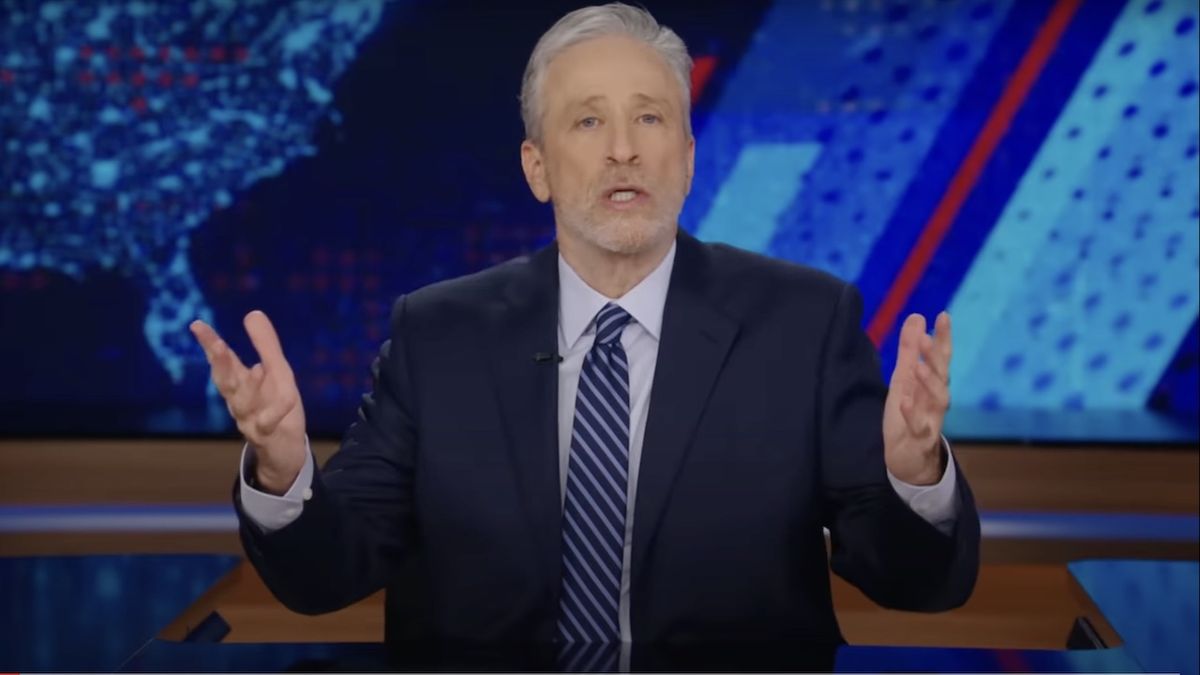 Jon Stewart hosting The Daily Show in 2024