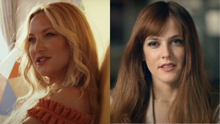 Kate Hudson in Glass Onion: A Knives Out Mystery/Riley Keough in Daisy Jones and The Six (side by side)