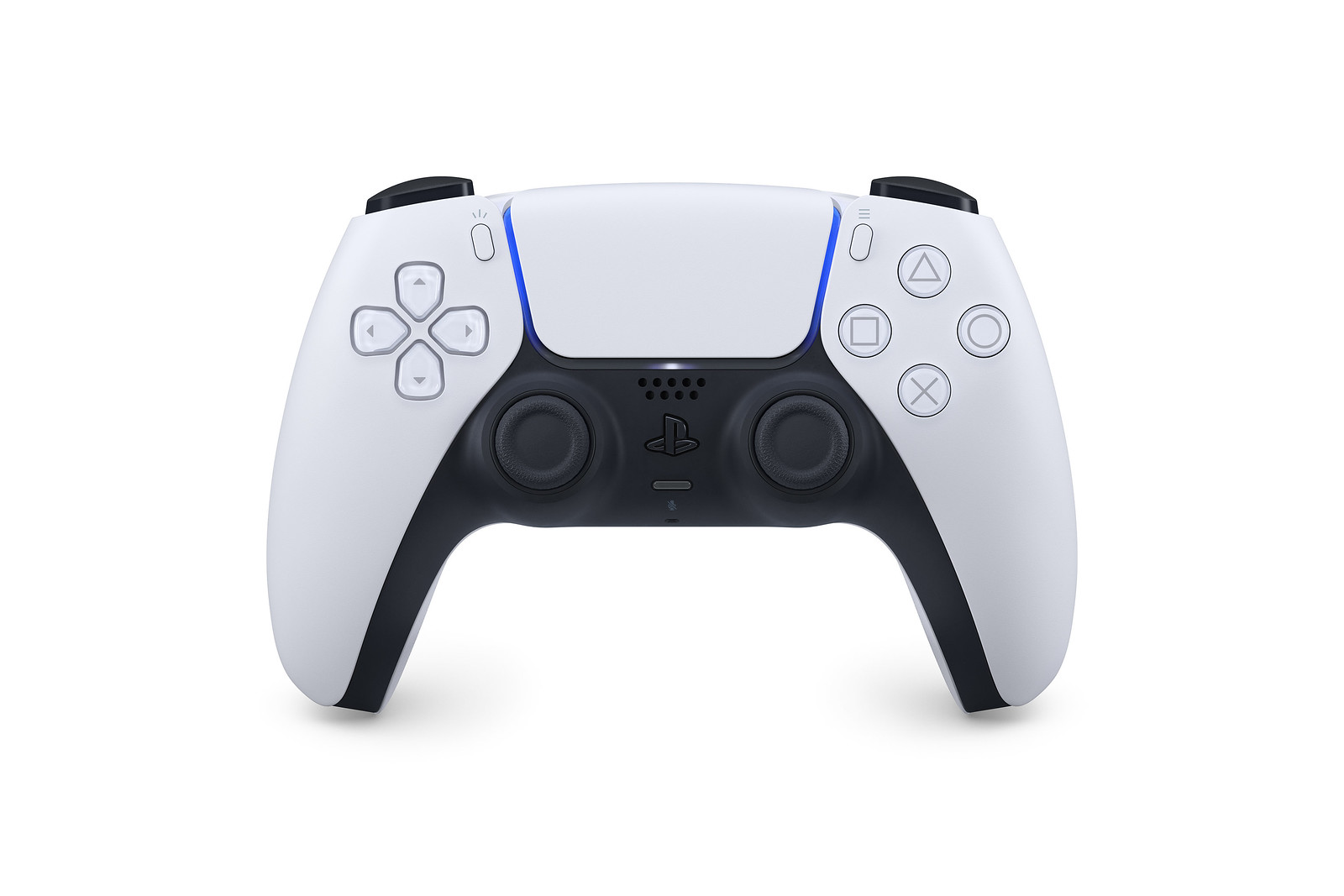 Image d'une manette sans fil DualSense blanche sur fond blanc