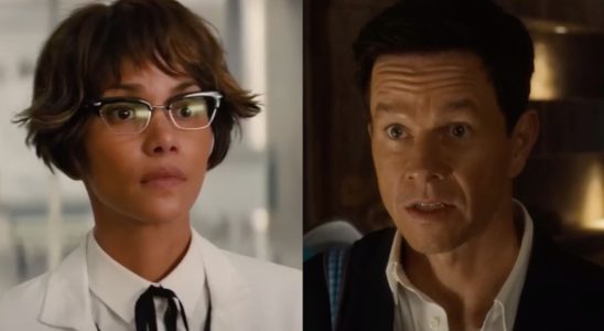 Halle Berry in Kingsman: The Golden Circle and Mark Wahlberg in The Family Plan (side by side)