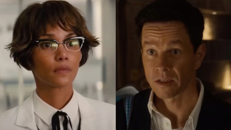 Halle Berry in Kingsman: The Golden Circle and Mark Wahlberg in The Family Plan (side by side)