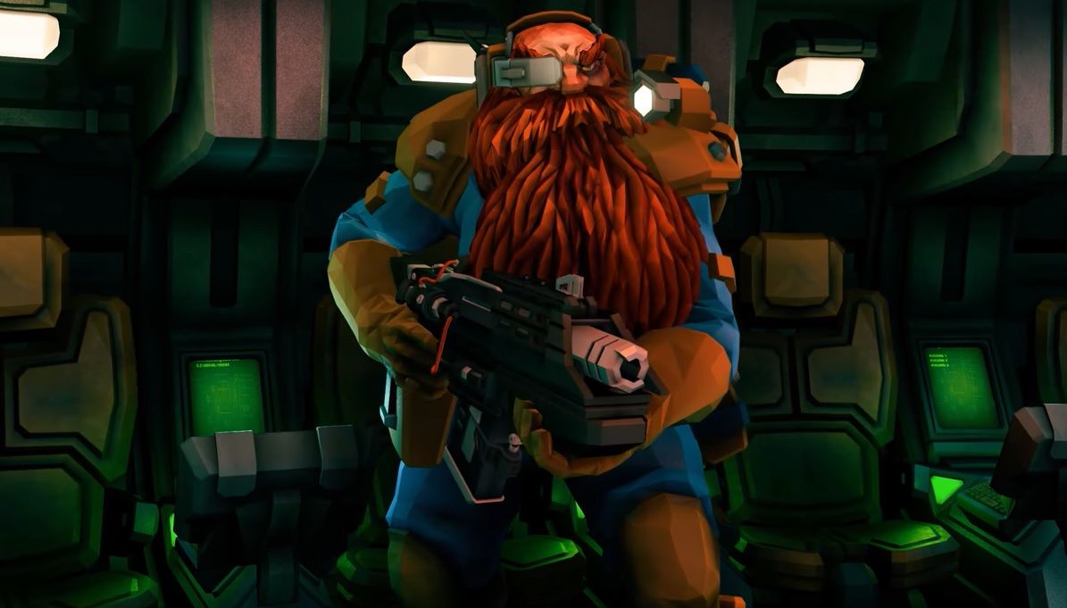 Deep Rock galactic survivor character in a jump ship solo